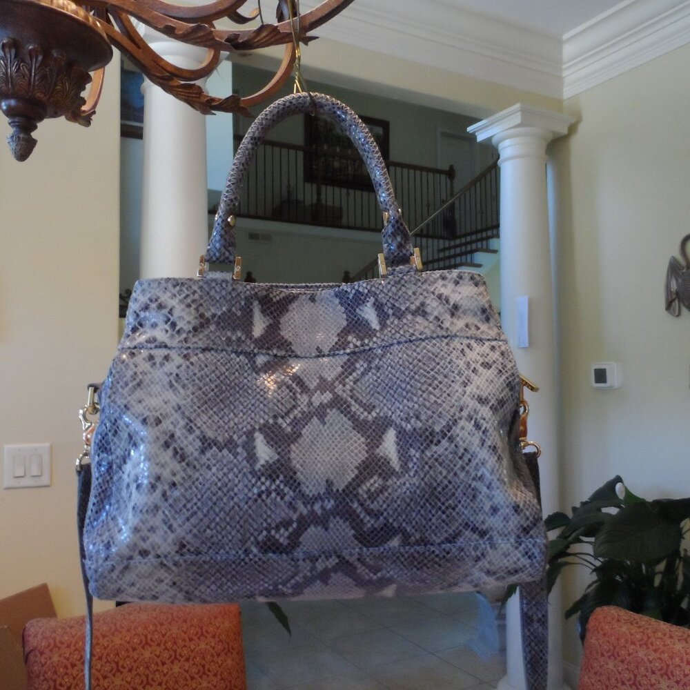 Tory Burch Gray Python Embosed Leather Shoulder B… - image 2